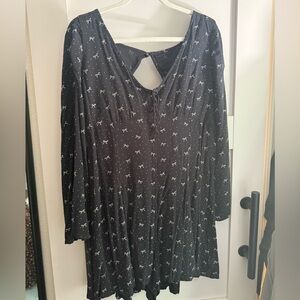 American Eagle Black Romper with White Bow Pattern